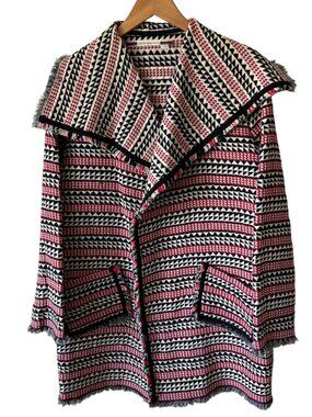 Chelsea & Violet Med Aztec Geometric Open Front Fly Away Coat Patch Pockets